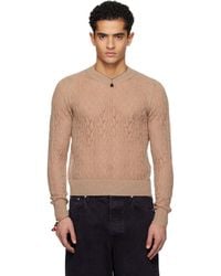 Dries Van Noten - Taupe Lace Stitch Alpaca Sweater - Lyst