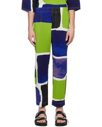 Homme Plissé Issey Miyake - Pantalon bleu et vert à motif graphique - Lyst