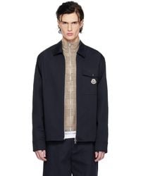 Moncler - Blouson Bleu Marine En Gabardine De Coton À Glissière - Lyst