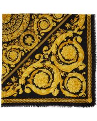 Versace - Foulard noir et doré en soie à motif baroque - Lyst