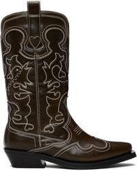 Ganni - Mid Shaft Embroidered Western Boots - Lyst