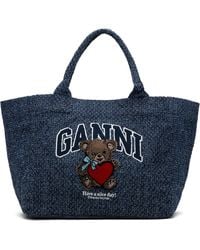 Ganni - Medium Trapeze Bear Denim Shopper Tote - Lyst