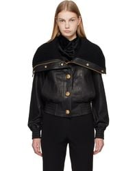 Balmain - ブラック ラムスキン＆ニット ボンバージャケット - Lyst