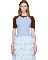 ShuShu/Tong - Color-Block Raw-Edge Short-Sleeve Knit Top - Lyst