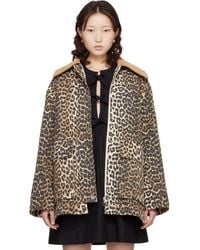 Ganni - Leopard Printed Canvas Midi Jacket - Lyst