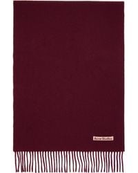 Acne Studios - バーガンディ フリンジ ウール ナロー マフラー - Lyst