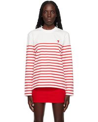 Ami Paris - Ami de Couer weiß/rot gestreiftes T -Shirt - Lyst