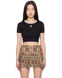 Marine Serre - T-Shirt Écourté Noir En Jersey À Logo - Lyst