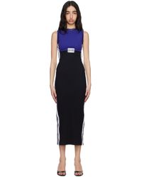 Jean Paul Gaultier - Robe Midi Bleu Marine Et Noir En Tricot Côtelé De Coton - Lyst