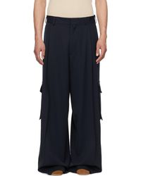 Dries Van Noten - Pantalon Ample Bleu Marine À Plis - Lyst