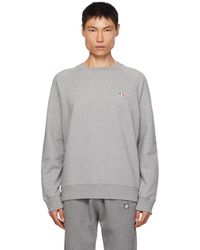 Maison Kitsuné - Gray Tricolor Fox Patch Sweatshirt - Lyst