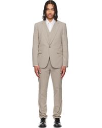 HUGO - Taupe Three-Piece Extra-Slim-Fit Stretch-Cotton Seersucker Suit - Lyst