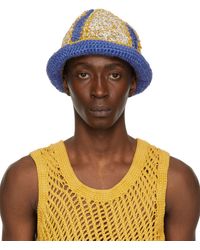 Nicholas Daley - Blue & Yellow Hand-crochet Bucket Hat - Lyst
