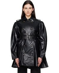 Ganni - Peplum Recycled Leather Trench Coat - Lyst