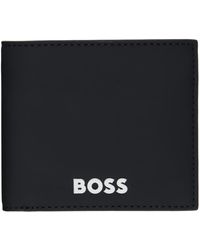 BOSS - Portefeuille noir en cuir synthétique à logo - Lyst