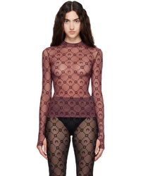 Marine Serre - Burgundy Moonogram Flock Ls Highneck Top - Lyst