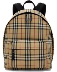 Burberry - Beige Check Backpack - Lyst