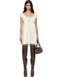 Chloé - Off- Short Sleeve Silk Mousseline & Lace Minidress - Lyst