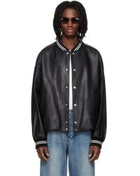 WOOYOUNGMI - Blouson De Baseball Noir En Cuir - Lyst