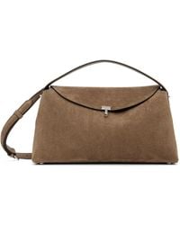 TOTEME - Taupe T-Lock Suede Top Handle Bag - Lyst