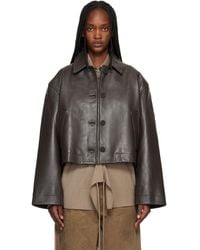 Studio Nicholson - Button Through Cropped Leather Jacket - Lyst