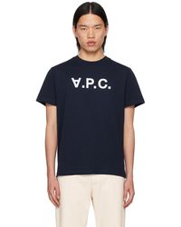 A.P.C. - T-shirt bleu marine à logo v.p.c. surdimensionné - Lyst
