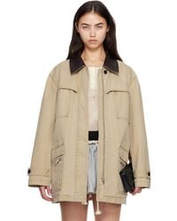 C+plus Series - Khaki Leather-Collar Multi-Pockets Distressed Jacket - Lyst