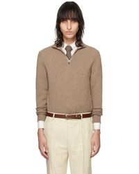 Ralph Lauren Purple Label - Ralph Lauren Label Taupe Quarter-zip Sweatshirt - Lyst