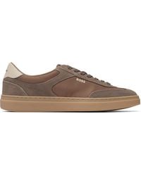 BOSS - Tan Suede Trims Lace-Up Sneakers - Lyst