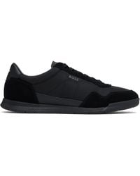 BOSS - ブラック Mixed-Material Lace-Up スニーカー - Lyst