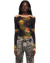 Jean Paul Gaultier - T-shirt à manches longues fleurs petit grand noir - Lyst