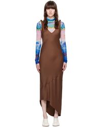JW Anderson - Robe midi brune à col en v - Lyst