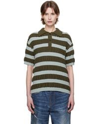 ANDERSSON BELL - Polo Bleu Et Kaki En Tricot Texturé À Rayures - Lyst