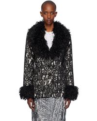 Anna Sui - Blouson Noir À Garnitures En Fourrure Synthétique À Poils Frisés - Lyst