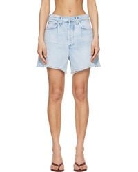 Agolde - Short Trapèze Rhoda Bleu En Denim À Plis - Lyst