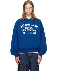 Helmut Lang - Pull Molletonné Bleu À Col Ras Du Cou Et À Logo De Style Collégial - Lyst