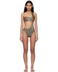Versace - Maillot De Bain Une Pièce Brun Et Noir À Motif Greca - Lyst