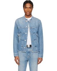 Givenchy - Blouson Motard Bleu En Denim À Effet Reconstruit - Lyst