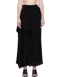 Yohji Yamamoto - Jupe Midi Drapée Noire À Taille Haute - Lyst