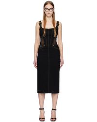 Versace - Black Baroque Buckle Denim Midi Dress - Lyst
