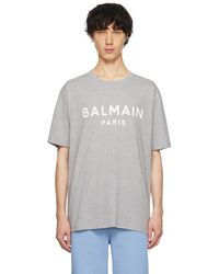 Balmain - グレー ロゴプリント Tシャツ - Lyst