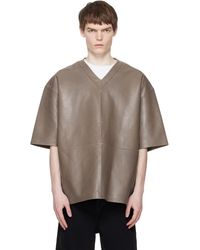 Entire studios - Taupe V-Neck Leather T-Shirt - Lyst