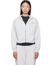 Sporty & Rich - Pull À Capuche De Sport Écourté Gris À Glissière Et À Logo Ny Health Club - Lyst