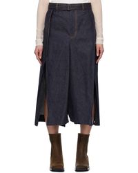 Sacai - インディゴ Mix Denim ミディアムスカート - Lyst