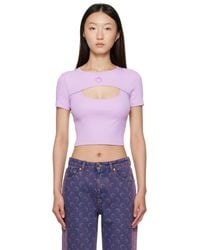 Marine Serre - Moon Logo Ribbed Jersey Cut-Out T-Shirt - Lyst