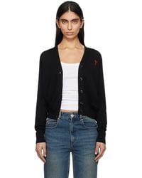 Ami Paris - Cardigan Noir En Laine À Logo Ami De Cœur - Lyst