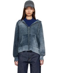Acne Studios - Pull À Capuche Bleu Marine À Glissière - Lyst