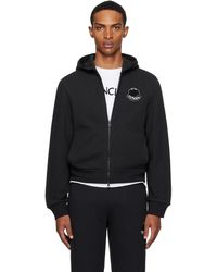 Moncler - Pull À Capuche Noir En Coton À Logo Et À Glissière - Lyst
