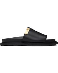 Moschino - Sandales Noires En Cuir De Veau À Plaque À Logo - Lyst