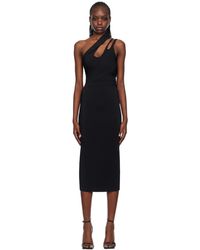 Mugler - Black Asymmetric Midi Dress - Lyst